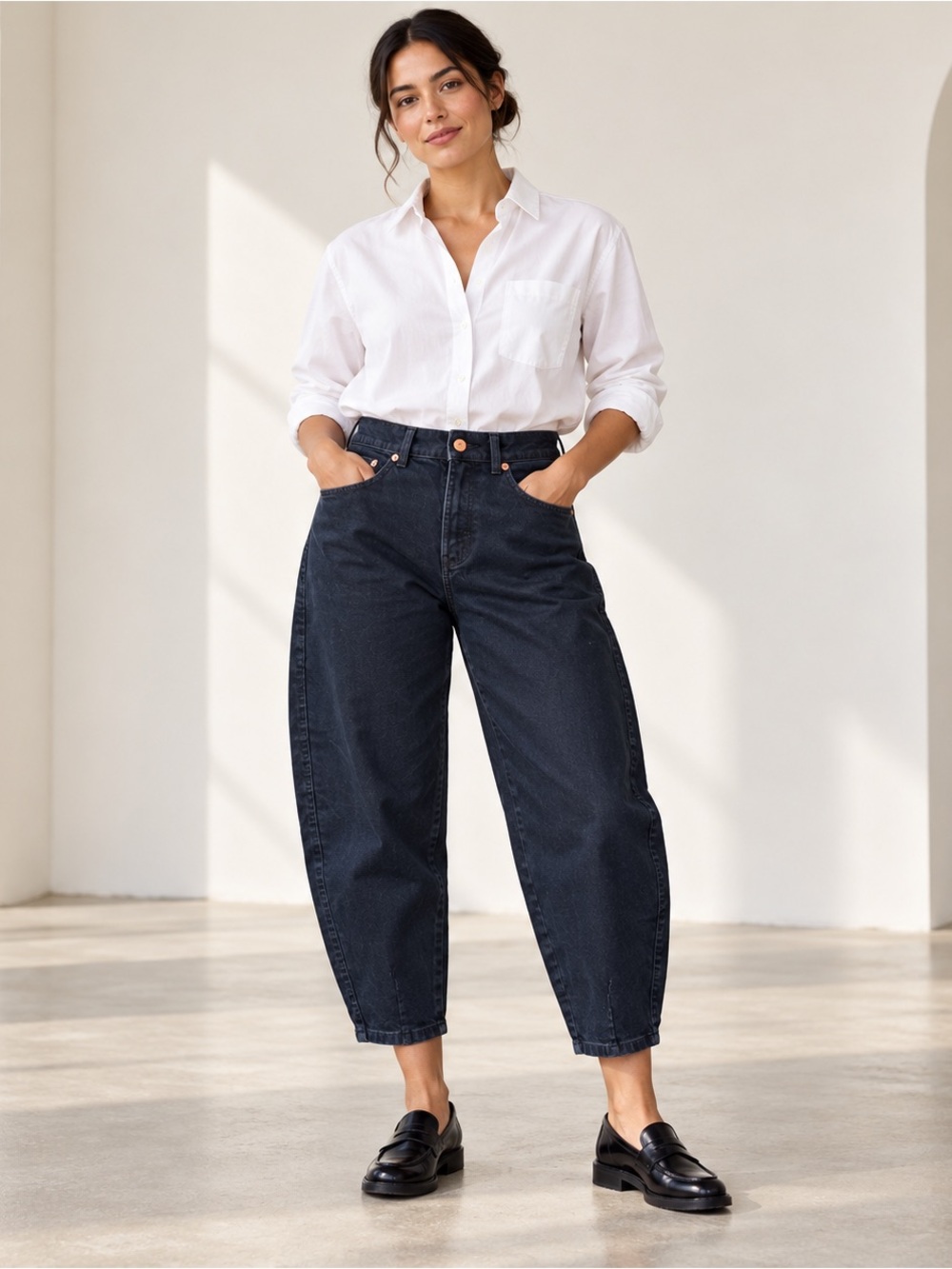 Hudson North Black High Rise Barrel Leg Jeans Size 12 Cropped Cotton Stretch